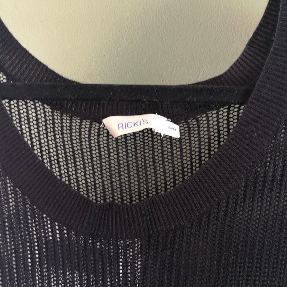 Slinky Sheer Knit Stretchy Slouchy 3/4 Sleeve Sweater Sz M Ricki's Black - Picture 3 of 7